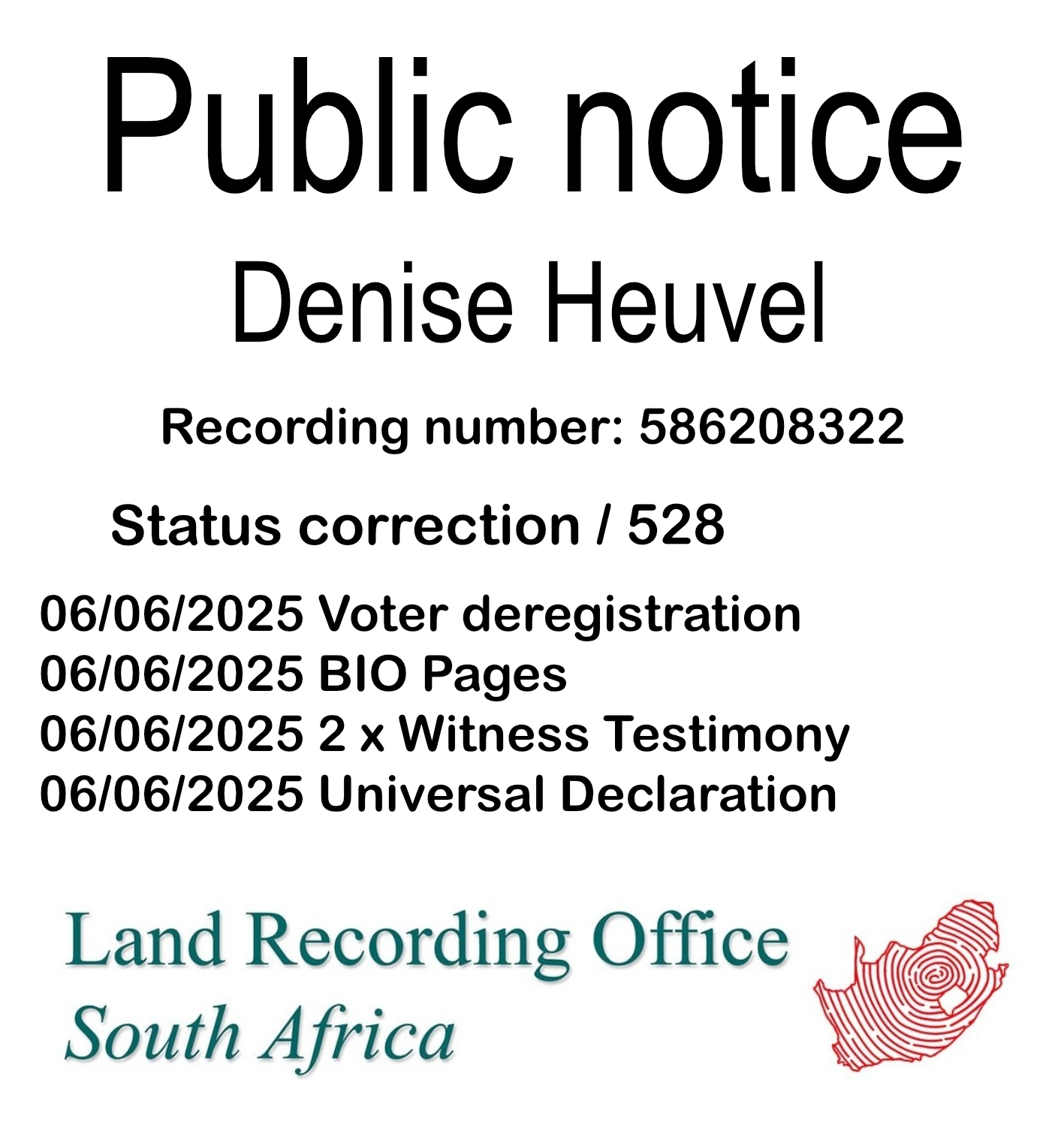 Public Notice Denise Heuvel (c) Recording number 586208322